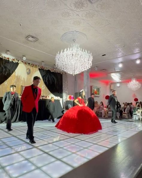 Red Quinceanera Ideas Chambelanes, Red Quinceanera Chambelanes, Red Quince Chambelanes Outfits, Quinceanera Chambelanes, Red Quinceanera Theme, Chambelan Outfits, Red Quince, Enchanted Forest Theme, Surprise Dance