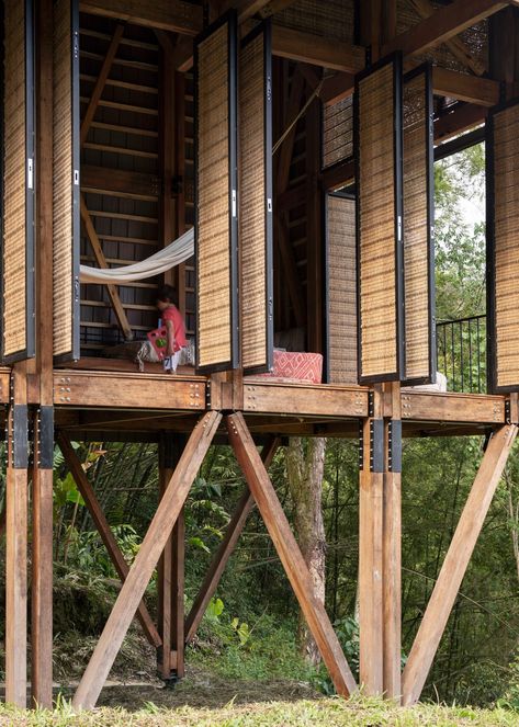 Open Shutters, Eco Village, Forest Lodge, Timber Architecture, Bamboo Architecture, Wood Architecture, Bamboo House, Wooden Structure, Timber Structure