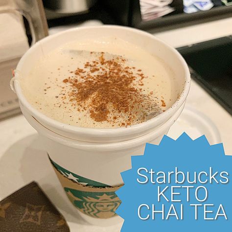 How to order at Starbucks: Order a grande Chai tea (bags not concentrate) half water half heavy cream 3-5 stevia depending on how sweet you like your drink. top with cinnamon and nutmeg.   To make at home: Brew two Chai teabags until strong. add warm heavy cream add keto friendly sweetener of choice top with cinnamon and nutmeg. Chi Tea Latte Recipe, Chai Tea Starbucks, Starbucks Chai Latte, Chia Tea Latte Recipe, Homemade Chai Recipe, Order At Starbucks, Chai Tea Bags, Hot Chai Tea, Chai Latte Starbucks