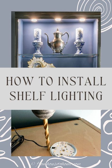 How To Install Shelf Lighting Using Puck lights | Furniture Makeover Ideas Light Above Bookshelf, Puck Lights Ideas, Shelf Lighting Ideas, Shelf Lights, Repurpose Diy, Diy Furniture Makeover Ideas, Diy Furniture Ideas Easy, Easy Diy Furniture, Diy Furniture Repurpose