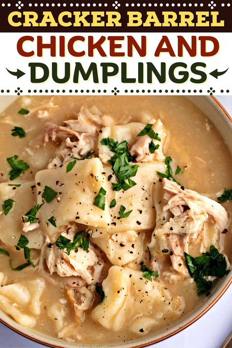 Cracker Barrel chicken and dumplings is the epitome of comfort food! This easy copycat recipe is perfect for a chilly night. It's a dinner the entire family will love! Cracker Barrel Chicken And Dumplings, Cracker Barrel Chicken, Copycat Cracker Barrel, Cracker Barrel Recipes, Chicken Dumplings, Buttermilk Chicken, Leftover Chicken, Cracker Barrel, Copycat Recipe