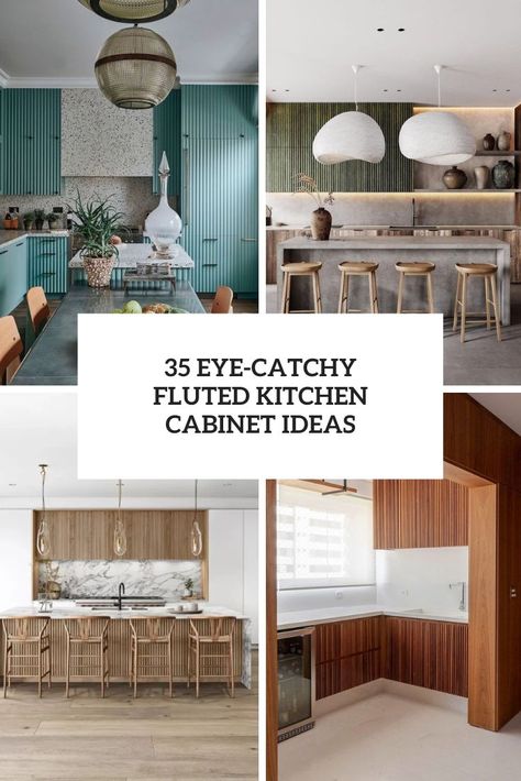 eye catchy fluted kitchen cabinet ideas cover Fluted Kitchen Cabinets, Fluted Cabinet Door, Fluted Cabinets, Grey Marble Countertops, Fluted Kitchen, White Stone Backsplash, Kitchen Cabinets Trim, Fluted Furniture, Fluted Cabinet