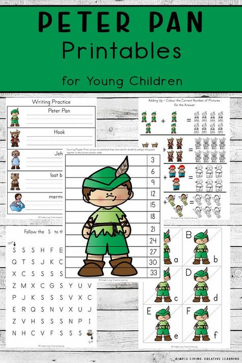 These Peter Pan Printables will encourage those, who love this wonderful story, spend time learning and reviewing a variety of math and literacy activities while having fun. Peter Pan Printables, Peter Pan Crafts, Disney Lessons, Peter Pan Art, Class Crafts, Sequencing Cards, Kids Camp, Free Printable Activities, Literacy Lessons