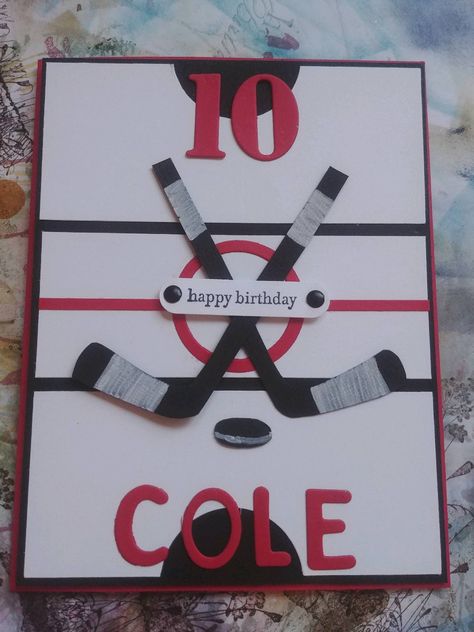 Hockey Cards Birthday, Hockey Birthday Party Decorations, Hockey Crafts Diy Gift Ideas, Hockey Birthday Decorations, Hockey Birthday Cards, Hockey Diy, Hockey Decor, Hockey Birthday, 16th Birthday Card