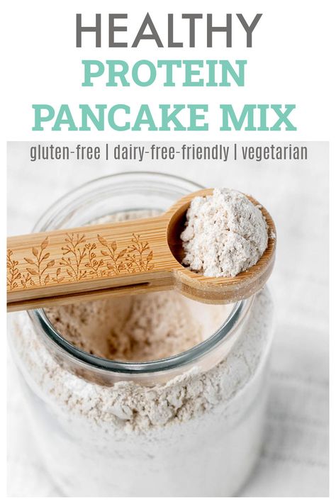 Get a head start on breakfast by preparing this homemade protein pancake mix recipe. When blended together with a few simple ingredients, the end result is delicious and fluffy protein-packed pancakes! A satisfying and healthy breakfast has never been easier! {Gluten-free, dairy-free-friendly & no added sugar} Dairy Free Protein Pancakes, Homemade Protein Pancakes, Homemade Kodiak Pancake Mix Recipes, Homemade Pancake Mix Recipe Healthy, High Protein Pancake Mix Recipes, Gf Pancake Mix Recipe, Gluten Free Protein Pancakes Recipe, Homemade P3 Protein Packs, Protein Pancake Mix Recipe Ideas