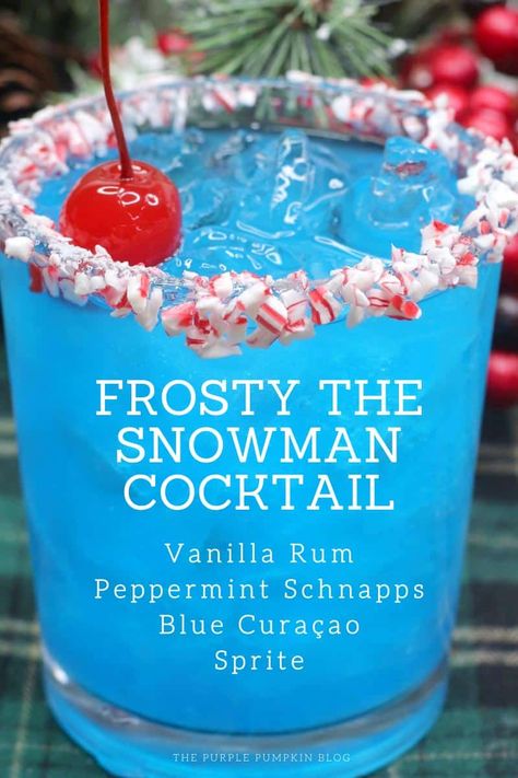 This Peppermint Schnapps Cocktail called Frosty the Snowman is a delicious holiday drink that is sure to delight all who sip it! The combination of vanilla rum, blue curaçao, and peppermint schnapps is a taste sensation and the crushed candy-cane glass rim is a real festive treat! Jungle Juice Recipe, Peppermint Schnapps, Christmas Drinks Alcohol Recipes, Xmas Drinks, Christmas Drinks Recipes, Vanilla Rum, Yummy Alcoholic Drinks, Holiday Drink, Mixed Drinks Alcohol