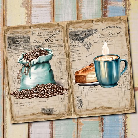 Cafe Collage, Journal Pages Digital, Time Images, Cozy Coffee, Junk Journal Pages, Vintage Fall, Digital Scrapbook Paper, Coffee Cozy, Collage Sheet