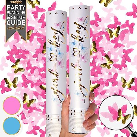 Amazon.com: Gender Reveal Confetti Cannon | 2 Pack | Butterfly Confetti Cannons | Gender Reveal Ideas | Butterfly Confetti Poppers for Pink Color Reveal | Baby Gender Reveal, Poppers Confetti Shooters | Pink Confetti Gender Reveal Poppers | Gender Reveal Party Supplies | Girl Gender Reveal : Home & Kitchen Confetti Cannon Gender Reveal, Gender Reveal Confetti Cannon, Gender Reveal Poppers, Gender Reveal Confetti, Butterfly Confetti, Party Planning Guide, Confetti Cannon, Gender Reveal Announcement, Confetti Gender Reveal