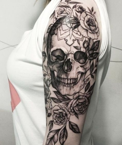 70 Best Unique Skull Tattoos for Men and Women #tattooideas #tattoosforwomen Tattoo Crane, Halloween Tattoos Sleeve, Skull And Flowers, Skull Sleeve Tattoos, Skull Sleeve, New Tattoo Designs, Skull And Roses, Marvel Tattoos, Tattoo Zeichnungen