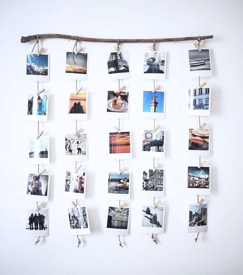 Wanna get tips to create this adorable branch photo hanger ✂️? Check out our youtube channel 😎.⠀ ⠀ ⠀ 📌Tag @lalalab or #lalalab to have a… Photos Display Ideas, Hanging Polaroids, Home Decor Indian, Polaroid Photos, House Blueprints, Indian Decor, White Home, Travel Inspired, Wall Deco