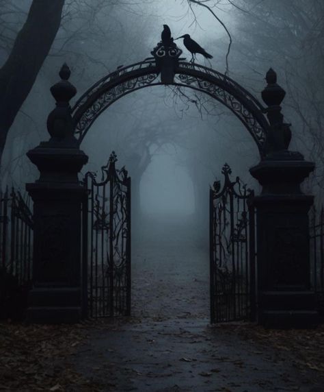 Graveyard Gate, Dark Fairytale Aesthetic, Burlesque Halloween, Creepy Graveyard, Haunted House Pictures, Gothic Cemetery, Goth Architecture, Gothic Fairytale, Goth Pfp