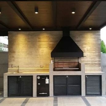 Built In Garden Seating, Barbeque Design, Bbq Shed, Concrete Outdoor Kitchen, Bali Style Home, Barbecue Design, Backyard Seating Area, Modern Outdoor Kitchen, Kitchen Design Layout