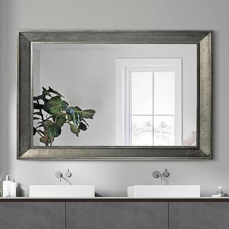 Amazon.com: CULER Rectangle Rustic Wall Mirror for Bathroom,Farmhouse 24 x 36 inch Industrial Mirror with Wood Frame for Living Room,Entryway,Bedroom(Sliver Grey) : Home & Kitchen Mirror With Wood Frame, Industrial Mirror, Lounge Mirrors, Frame For Living Room, Industrial Mirrors, Bathroom Farmhouse, Rustic Wall Mirrors, Mirror For Bathroom, Entryway Bedroom