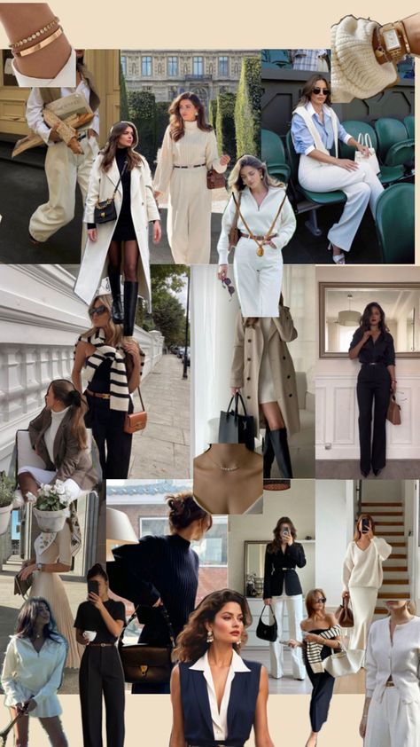 A collage of women in elegant outfits. Neutral colours of black, white, cream, brown. Classy Chic Aesthetic, Soft Elegant Aesthetic, Outfit Inspo Classy, Classic Outfit, Classy Aesthetic, Classy Chic, Classic Outfits, Elegant Outfit, Elegant Fashion