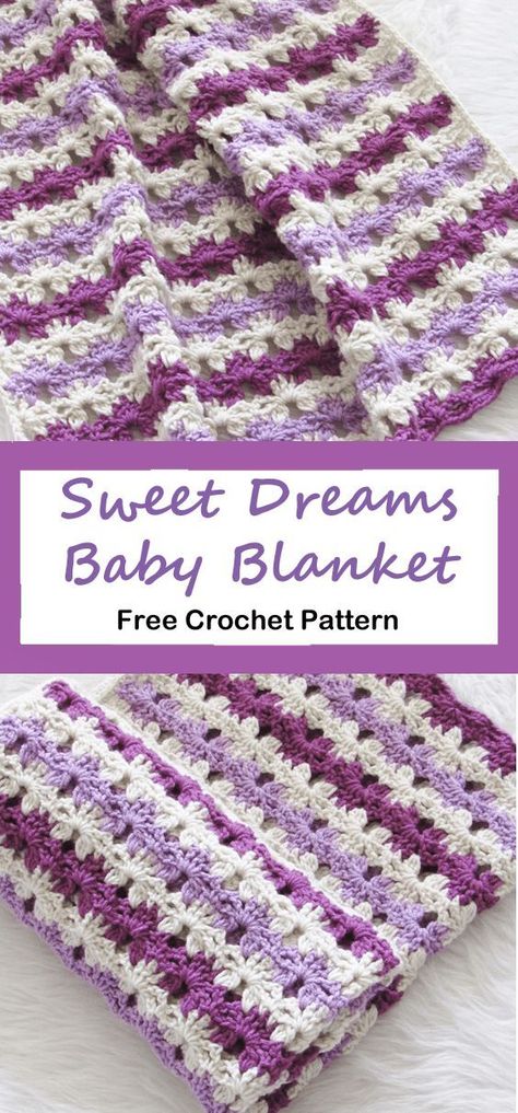 Purple Sweet Dreams Baby Blanket Crochet Pattern – Free - A More Crafty Life Baby Blanket Crochet Pattern Free, Blanket Crochet Pattern Free, Quick Crochet Blanket, Motifs Afghans, Sweet Dreams Baby, Crochet Baby Blanket Free Pattern, Blanket Crochet Pattern, Baby Afghan Crochet, Crochet Simple