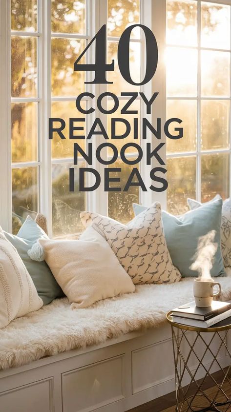 Find your perfect escape with these inspiring reading nook designs. Reading Bench Window, Closet Reading Nook For Adults, Reading Space In Bedroom, Living Room Reading Nook Ideas, Bay Window Living Room Ideas, Small Reading Room Ideas, Closet Reading Nook, Reading Nook In Bedroom, Reading Nook Closet