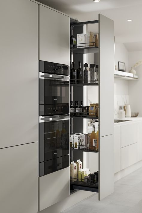 Modern Kitchen Storage, Desain Pantry, Modern Kitchen Cabinet Design, Modern Kitchen Interiors, Kitchen Design Modern White, Kitchen Interior Design Decor, Barbie Kitchen, Kitchen Interior Design Modern, 아파트 인테리어