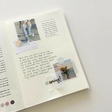 Muji Journal Ideas, Minimalist Scrapbook Ideas Simple, Scrapbook Minimalist, Minimal Scrapbook, Minimalist Scrapbook, Minimal Journal, Polaroid Book, Aesthetic Calligraphy, Simple Journal