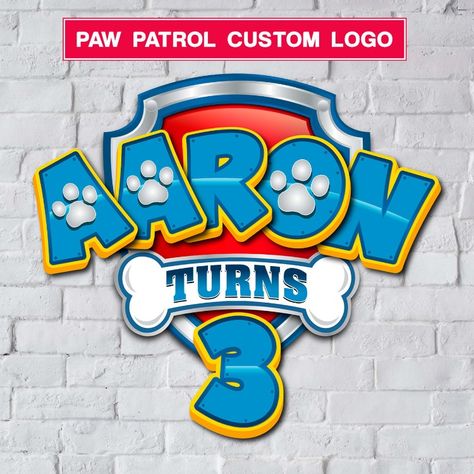 I will put your text or your name on paw patrol logo Paw Patrol Names, Escudo Paw Patrol, Paw Patrol Banner, Paw Patrol Logo, Paw Patrol Birthday Decorations, Paw Patrol Printables, Paw Logo, Car Birthday Theme, Happy Birthday Text