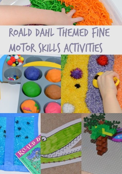 Fun Roald Dahl inspired fine motor control activity ideas. Includes Willy Wonka play dough, Mr Twit's wormy spaghetti and lots more. Roald Dahl Sensory Activities, Enormous Crocodile Activities, Roald Dahl Activities Eyfs, Roahl Dahl Activities, The Enormous Crocodile Activities, Literacy Manipulatives, Crocodile Activities, Roahl Dahl, Motor Skill Activity