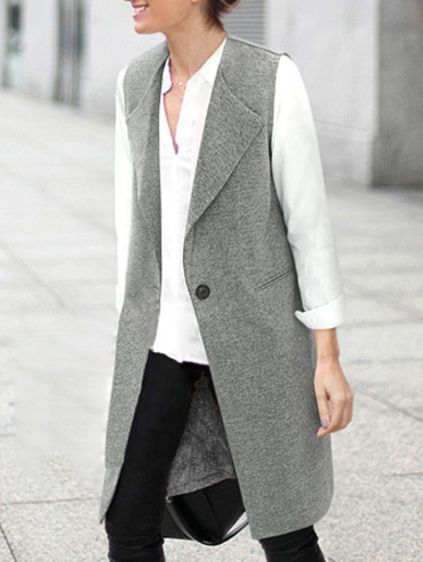 204da255aea2cd4a75ace6018fad6b4ddesc44721790ri Waistcoat Outfit, Long Waistcoat, Gray Vest, Sleeveless Blazer, Gilet Long, Grey Vest, Wardrobe Outfits, Long Vests, Latest Street Fashion