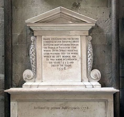 Edmund Spenser, Geoffrey Chaucer, Faery Queen, St Margaret, Second Wife, Cambridge University, Elizabeth I, Westminster Abbey, Tombstone