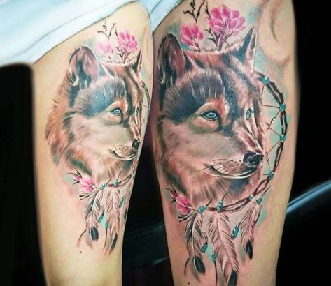 Wolf with dreamcatcher tattoo by Kafka Tattoo | Post 25841 Samantha Tattoo, Kafka Tattoo, Breathtaking Tattoos, Wolf Dreamcatcher Tattoo, Watercolor Wolf Tattoo, Disney Stitch Tattoo, Wolf Tattoos For Women, Dream Catcher Tattoo Design, Tattoo Wolf