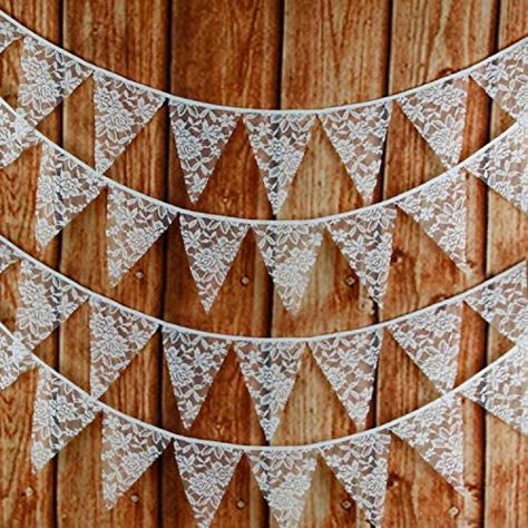 Wedding Bunting Ideas, Lace Bunting, Triangle Bunting, Engagement Balloons, Diy Girlande, Girls Party Decorations, Wedding Bunting, Bride Shower, Party Flags