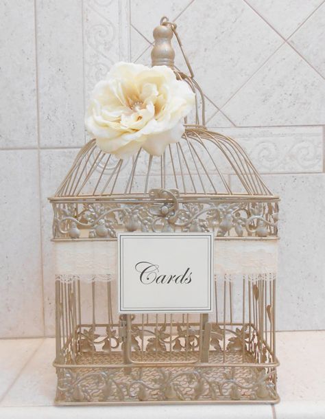 Wedding Card Holder Diy, Wedding Card Box Ideas, Card Box Ideas, Champagne Gold Wedding, Gold Reception, Wooden Card Box, Wedding Birds, Diy Events, Wedding Birdcage