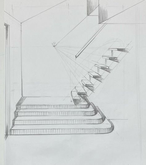 Day 2 of Olga’s staircase tutorial! Loving it - clear, easy to follow and beautiful technique #sorokinastudents #subscription #staircasedesign #staircasedrawing #staircasesketch #interiordesign #interiordesignideas #visualartist #sketchartist #perspectivedrawing #1pointperspectivesketch Staircase Drawing Easy, How To Draw Stairs Step By Step, Staircase Drawing, How To Draw Stairs, 1 Point Perspective, Kitchen Drawing, Stair Steps, Perspective Drawing, Drawing Easy