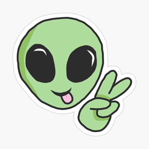 Peace Sticker, Happy Birthday Cards Diy, Penanda Buku, Alien Drawings, Alien Aesthetic, Cute Alien, Cute Disney Pictures, Bubble Stickers, Green Sticker