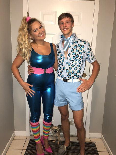 Barbie and Ken costume Barbie And Ken Dress Up Party, Ken Costume Halloween, Barbie And Ken Costume Ideas, Barbie Family Costume, Barbie Couple Costume, 90s Costume Ideas For Couples, Ken Outfit Halloween, 80s Barbie Costume, Barbie And Ken Halloween Costumes