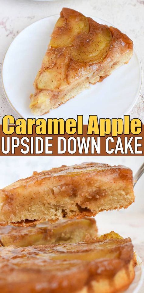 CARAMEL APPLE UPSIDE-DOWN CAKE Apple Upside Down Cake Recipe, Pinterest Desserts, Caramel Apple Upside Down Cake, Apple Upside Down Cake, Upside Down Apple Cake, Apple Treats, Tasty Sweets, Fall Dec, Apple Cakes