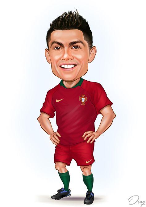 This one would be the Portuguese soccer player Cristiano Ronaldo. I'd like the drawing just be standing with his hands on his hips, and wearing the red color of this years World Cup outfit. Football Caricature, Ronaldo Cartoon, Soccer Cartoon, Ronaldo Wallpaper, Ronaldo Pictures, Football Artwork, Cristiano Ronaldo Juventus, Cr7 Jr, Ronaldo Juventus