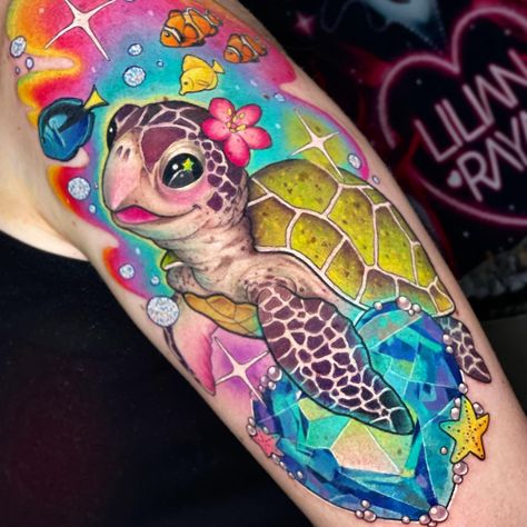 30+ Sea Turtle Tattoo Designs to Cherish The Ocean's Carefree Spirit - 100 Tattoos Sea Turtle Watercolor Tattoo, Turtle Watercolor Tattoo, Pearl Tattoo, Turtle Tattoos, Sea Turtle Tattoo, Turtle Tattoo Designs, Bright Tattoos, Turtle Watercolor, Sea Tattoo