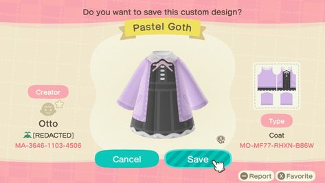 Animal Crossing Design Codes Purple, Acnh Pastel Goth Designs, Purple Animal Crossing Outfits, Goth Animal Crossing Designs Clothes, Kawaii Goth Animal Crossing, Acnh Purple Clothes, Acnh Pastel Goth Codes, Acnh Pastel Goth, Animal Crossing Goth Clothes