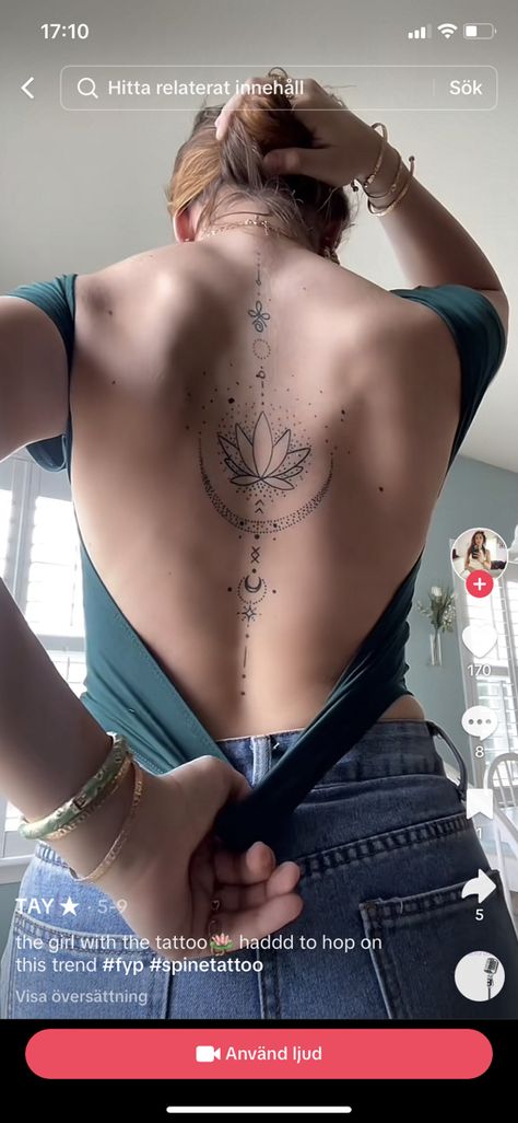 Flattering Tattoo Placement, Delicate Spine Tattoo, Moon Spine Tattoo, Moon Back Tattoo, Tatoo Dog, Tea Tattoo, Early 20s, Cool Piercings, Spine Tattoo