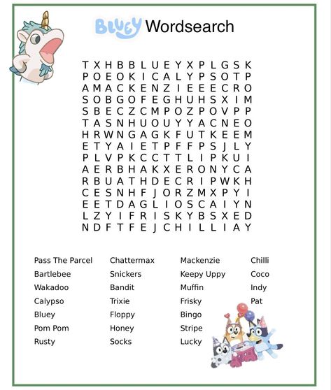 Bluey Word Search, Bluey Printables, Bluey Activities, Bluey Coloring Pages, Fiesta Bluey, Hello Kitty Book, Bluey Stuff, Kids Puzzles, Free Kids Coloring Pages