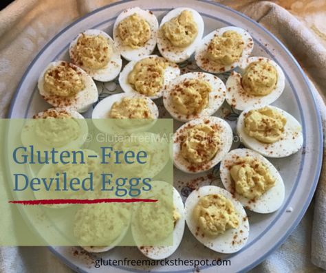 Easy and Delicious Gluten-Free Deviled Eggs - Gluten Free MARCKS the Spot Gluten Free Deviled Eggs, Dairy Free Deviled Eggs, Pumpkin Oats, Deviled Eggs Easy, Bariatric Friendly Recipes, Baked Veggies, Gluten Free Egg Free, Best Gluten Free, Happy Cooking