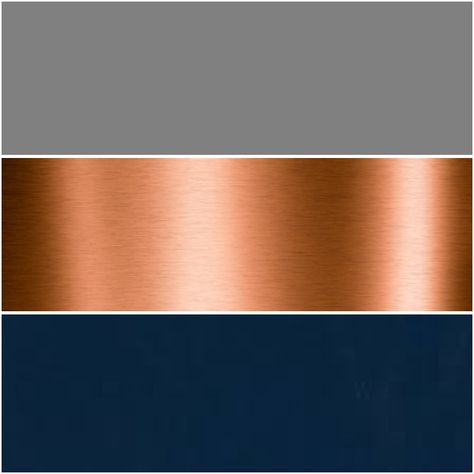 Dark Blue And Copper Living Room, Dark Blue And Gold Color Palette, Blue And Copper Living Room, Copper Colour Palette, Copper Living Room, Copper Wallpaper, Navy And Copper, Copper Bathroom, Grey Palette