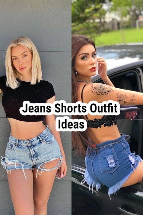 Jeans Shorts Outfit Ideas What To Wear With Jean Shorts, How To Style Jean Shorts, Shorts With Stockings Outfits, Cutoff Shorts Outfit, Outfits With Jean Shorts, Black Jean Shorts Outfit, Summer Jean Shorts Outfit, Stockings Outfits, Casual Shorts Outfit