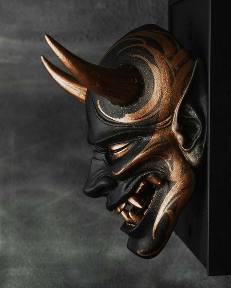 Oni Mask Art, Mascara Samurai, Japanese Samurai Mask, Oni Demon Mask, Mascara Hannya, Japanese Demons, Hannya Maske, Oni Maske, Mascara Oni