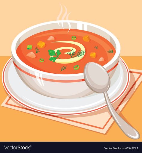 Tomato vegetable soup Royalty Free Vector Image Recipe Drawing Food Illustrations, Mix Veg Soup, Tomato Vegetable Soup, Spring Sale Banner, Mix Veg, Ice Cream Menu, Drawing Food, Veg Soup, Tomato Soup Recipe