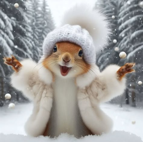 Funny Squirrel Pictures, Funny Squirrel, Squirrel Pictures, Beautiful Christmas Scenes, Cutee Animals, Squirrel Funny, Cute Good Morning Images, Animal Portraits Art, Japanese Artwork