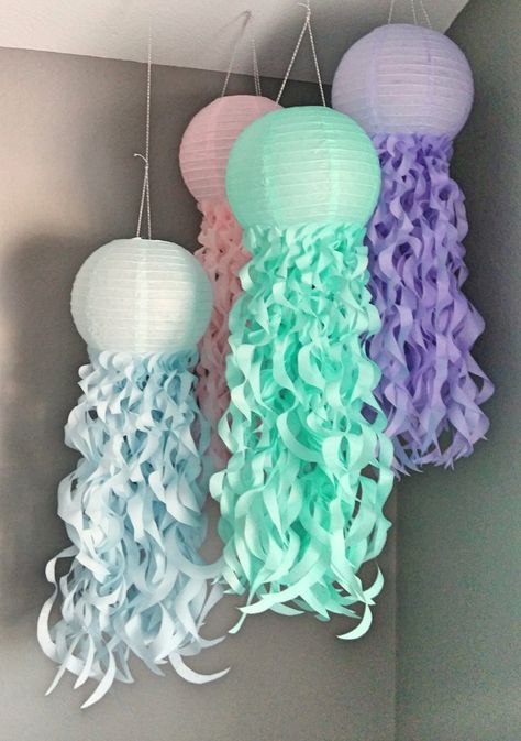 Pastel Jellyfish Paper Lanterns- Mermaid party- Pastel Party Lanterns- Under the Sea- Birthday Party Decorations- Nursery Decor-Set of 4 by Ariel Birthday, Mermaid Room, Sea Baby Shower, Beach Bathroom, Mermaid Party Decorations, Sea Birthday Party, Mermaid Theme Party, Mermaid Baby Showers, Mermaid Parties