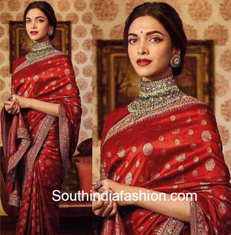 Deepika Padukone in Sabyasachi Saree Deepika In Sabyasachi, Red Velvet Saree, Saree Sabyasachi, Deepika Padukone Saree, Red Saree Wedding, Sabyasachi Saree, Orang India, Velvet Saree, Sabyasachi Sarees