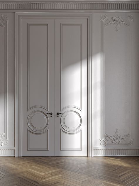 MONOLIT on Behance Classic Doors Design, Classic Wall Paneling, Classic Door Design, Modern Neoclassical Interior, Art Deco Style Interior, Interior Door Styles, Aesthetic Interior Design, Parisian Interior, Elegant Doors