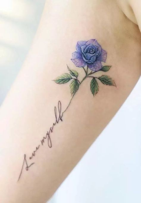 Blue Rose And Butterfly Tattoo, Light Purple Rose Tattoo, Blue Rose Tattoo Meaning, Blue Flower Tattoo, Purple Rose Tattoo, Rose Stem Tattoo, Half Sleeve Rose Tattoo, Rose Chest Tattoo, Rose Tattoo On Ankle