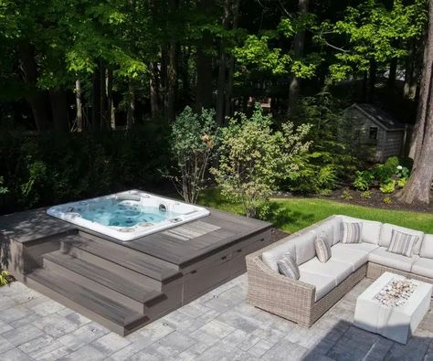 Backyard hot tub ideas – 11 smart ways to install a spa in your outdoor space | Amber Freda Landscape Design Backyard Hot Tub Ideas, Backyard Hot Tub, Hot Tub Ideas, Cozy Beach House, Sunken Hot Tub, Hot Tub Surround, Spa Jacuzzi, Hot Tub Deck, Hot Tub Backyard