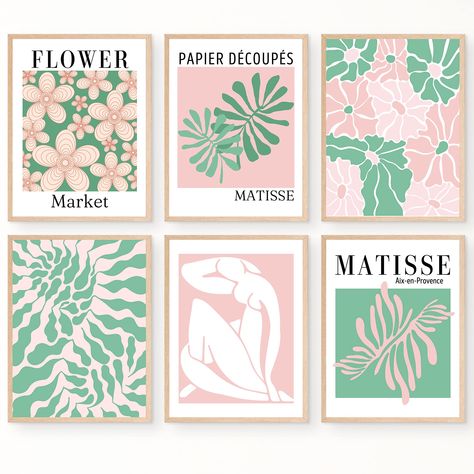 PRICES MAY VARY. AESTHETIC PASTEL DANISH DECOR: Danish pastel room decor aesthetic pictures are set of 6 flower market posters 8x10 inch Pink and green Matisse wall art prints.These aesthetic and cute abstract pictures printed on thick , high quality art paper. This trendy pink and green art will help you to create aesthetic danish pastel decor style for your room , bedroom , college dorm or apartment . EYE - CATCHING POSTERS FOR BEDROOM: Make your every day environment more aesthetic fun & colo Posters Pink And Green, Pastel Danish Room, Danish Room Decor, Prints For Bedroom Wall, Danish Room, Green Matisse, Pink Dorm Rooms, Pastel Danish, Danish Pastel Decor